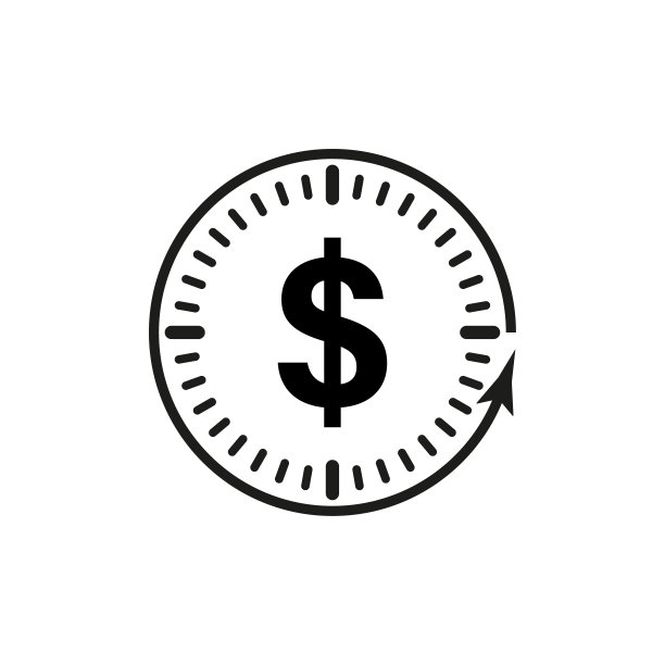时间就是金钱图标：带有线性时钟的美元符号，矢量图图片下载