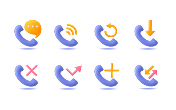 一组3d手机图标矢量插图。现代时尚的电话设计沟通图片下载