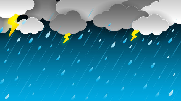 季风雨季背景矢量插图。纸艺风格图片下载