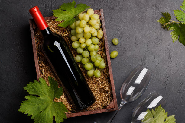 一瓶红酒和新鲜葡萄图片下载