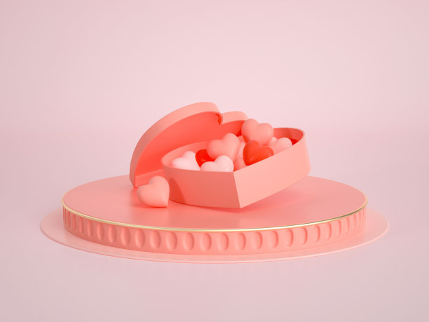 一款以爱情和情人节为主题的礼盒，配以鲜红的丝带，心形图片下载