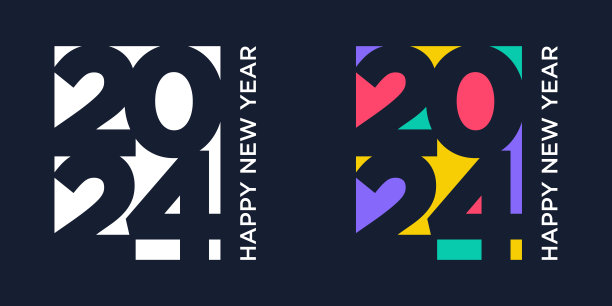 2024新年快乐标志设计向量。多彩的和时尚的新年2024设计模板。图片下载