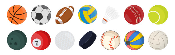 卡通平面设计运动球套。矢量图标。图片下载