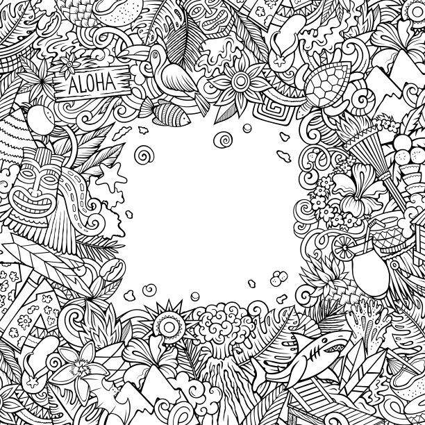 夏威夷卡通矢量涂鸦框架图片下载
