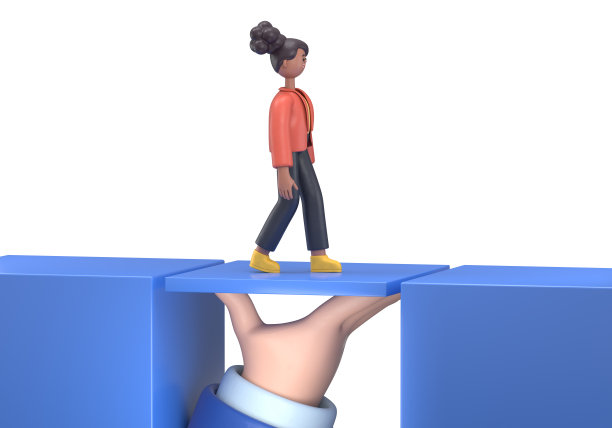 三维插图微笑的非洲裔美国妇女可可。两个商人解决了克服深渊的问题。象征共同努力、合作、伙伴关系。团队合作的概念。业务帮助。图片下载