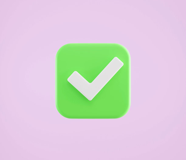 3D复选标记按钮图标上孤立的绿色背景。像和正确的符号。检查表图标或复选标记按钮。3 d渲染,插图图片下载