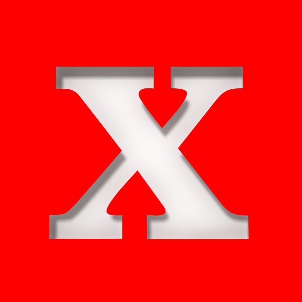 X字母白色大写字母标志剪出模板设计孤立在红色背景三维渲染图形说明图片下载