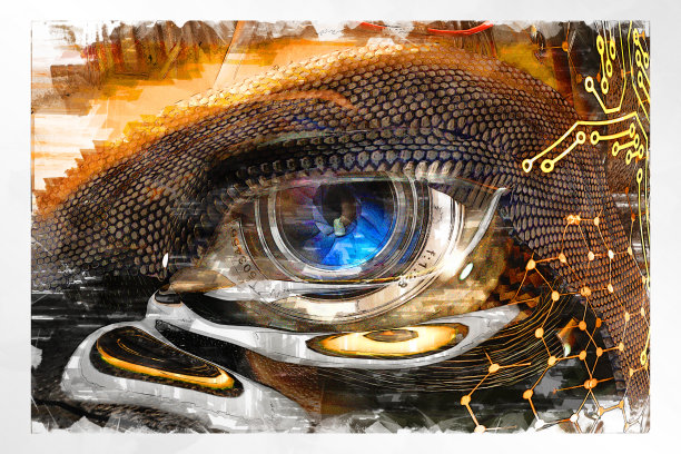 具有人工智能的半机械人的艺术3D插图图片下载