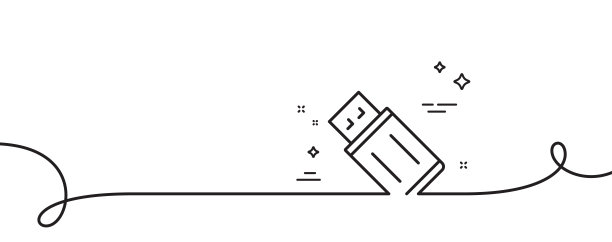 u盘线路图标。记忆棒标志。带旋度的连续线。向量图片下载