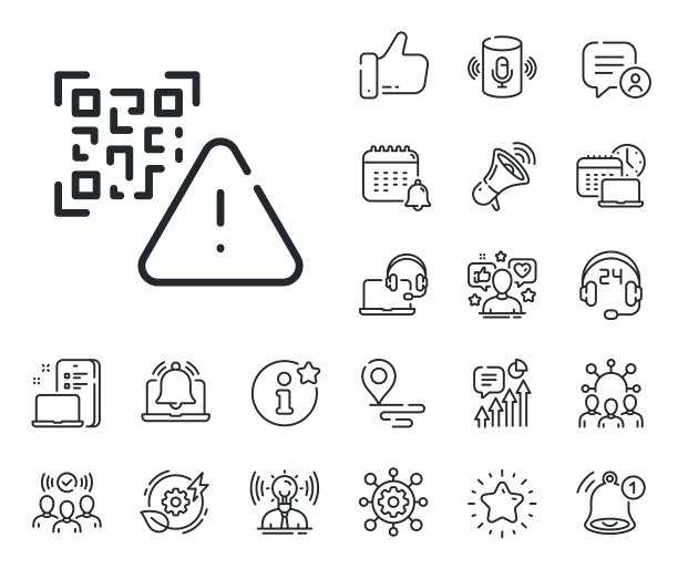 Qr码线图标。扫描条码标志。放置位置，技术和智能扬声器。向量图片下载