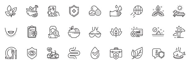 图标包为下巴，橡胶手套和皮肤测试线图标。用于web应用程序。矢量图片下载