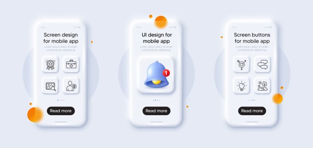 性别，用户的想法和搜索照片线图标包。用于web应用程序。3d手机模型。向量图片下载