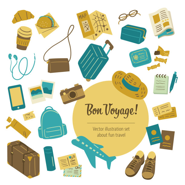 旅游插画套装图片下载