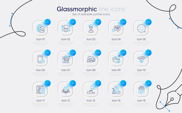 一组团队合作图表，Seo电话和社交媒体线图标的web应用程序。象形图图标。向量图片下载