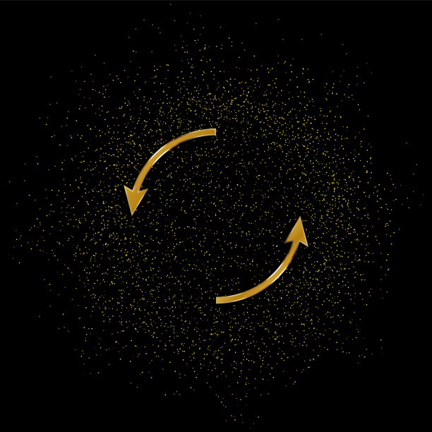 箭头黄金矢量图标。矢量插图的金色粒子背景图片下载