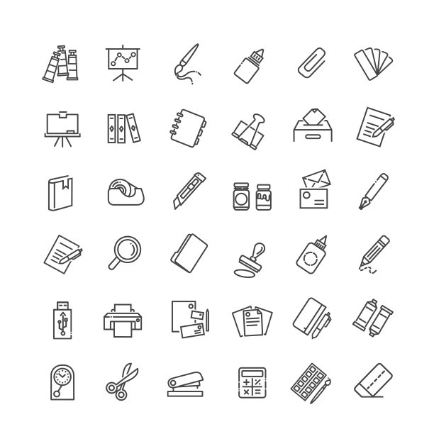 办公文具-最小的细线网络图标集。轮廓图标集合图片下载