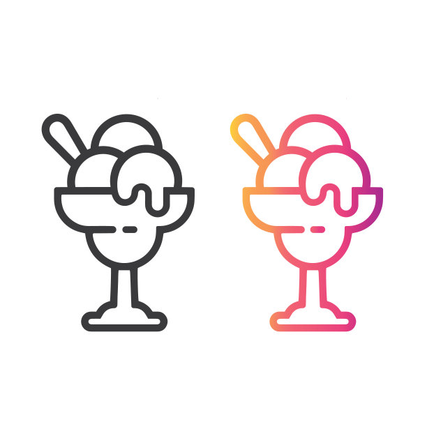 冰淇淋碗与勺子细线图标。图片下载