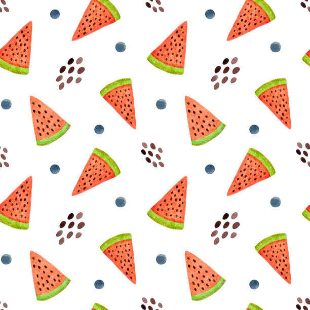 水彩无缝图案西瓜片，点，种子在一个白色的背景图片下载