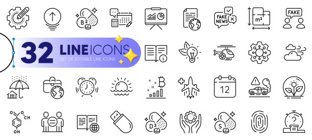 执行，平面图和年历线图标的轮廓集。用于web应用程序。矢量图片下载