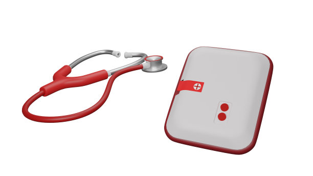 3d渲染基本手术箱和红色听诊器插图与孤立的白色背景图片下载