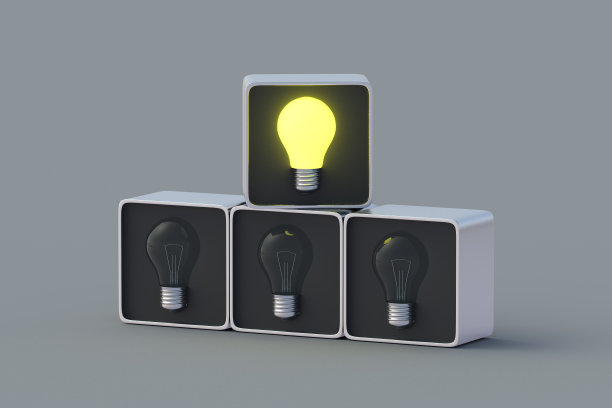 成功的投资。按钮上有发光的灯泡。人工智能。创新突破。正确的结论。新发明。创新创业。有前途的发现。三维渲染图片下载