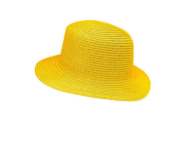 黄色复古草帽孤立在白色背景。图片下载