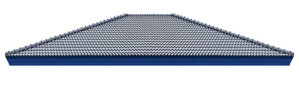 模型臀部屋顶蓝色瓷砖图案隔离在白色背景与剪辑路径图片下载