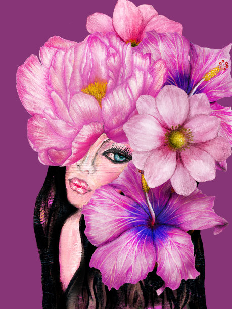 花卉仙女，卖花女，混合媒体绘画图片下载