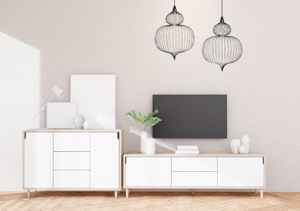 模拟海报框架在现代室内家具齐全的房间图片下载