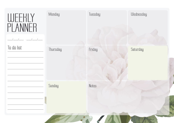 每周计划，工作计划，数字和可打印格式图片下载