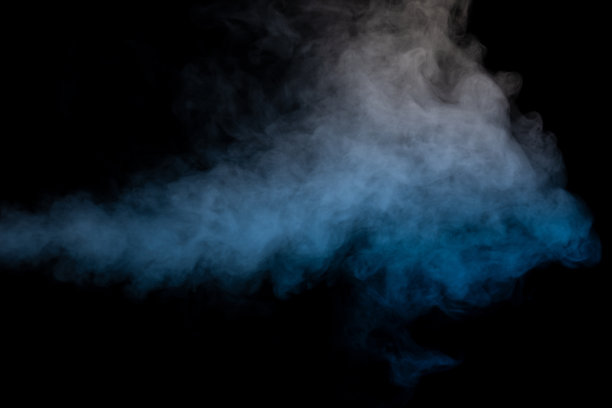 蓝色和黄色蒸汽在黑色的背景。图片下载