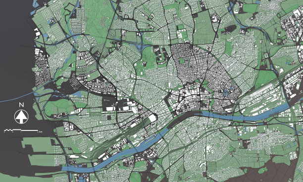 法兰克福大型建筑的3D插图图片下载