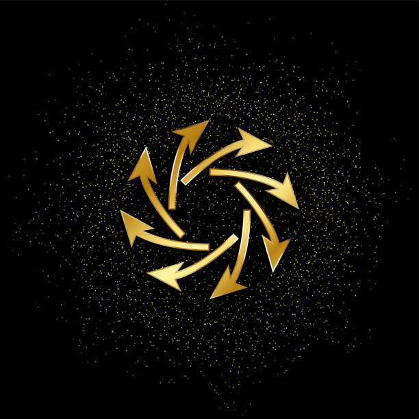 箭头黄金矢量图标。矢量插图的金色粒子背景图片下载