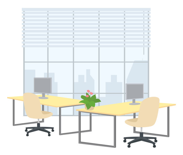 空办公室工作场所室内设计，家具，电脑在桌子上，椅子上，工作场所在家里或办公室图片下载