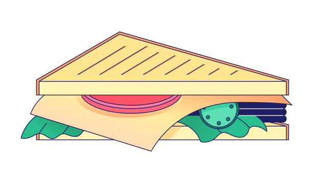 三明治火腿奶酪平面矢量卡通图标图片下载