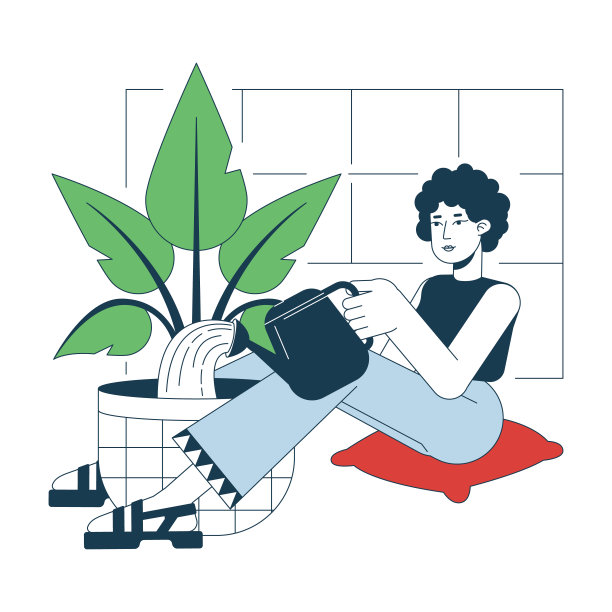 浇水植物平线矢量点插图图片下载