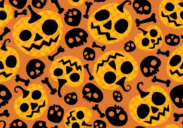 万圣节无缝南瓜图案用于织物和纺织品及包装图片下载