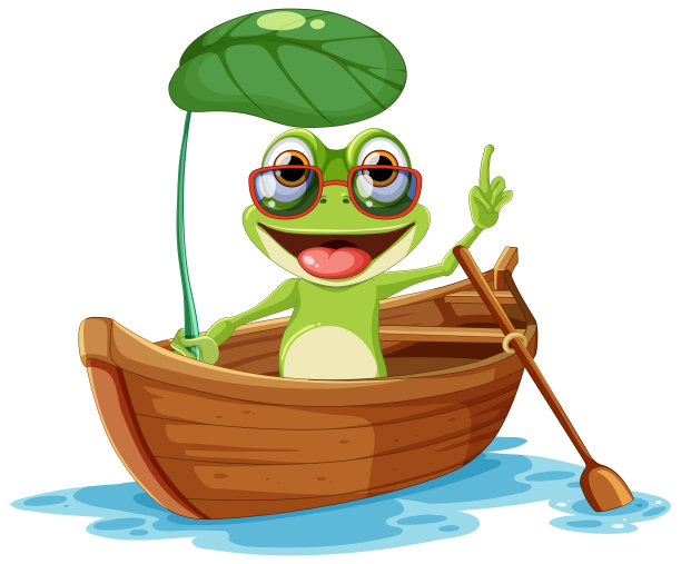 绿色的青蛙在划桨的船上图片下载