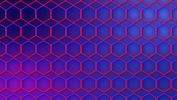豪华抽象几何未来六边形背景循环。新潮的科幻霓虹色彩的网络空间，电影，屏幕保护程序，壁纸。无缝清洁和光泽技术bg;图片下载