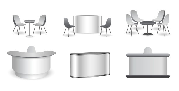 一套现实的贸易展览椅和桌子或白色空白的展览亭或展台企业商业…图片下载