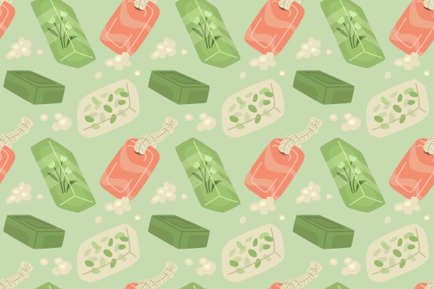 矢量无缝模式与不同形状的手工肥皂。图片下载