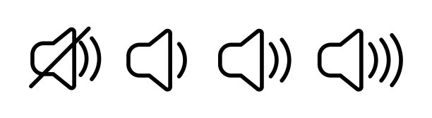 音量图标集。音量图标。扬声器图标。音量控制开关打开。矢量插图。图片下载