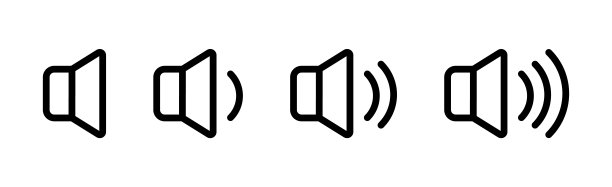 音量图标集。音量图标。扬声器图标。音量控制开关打开。矢量插图。图片下载