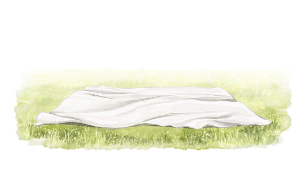 水彩白色的空毯在草坪草地上的绿草图片下载