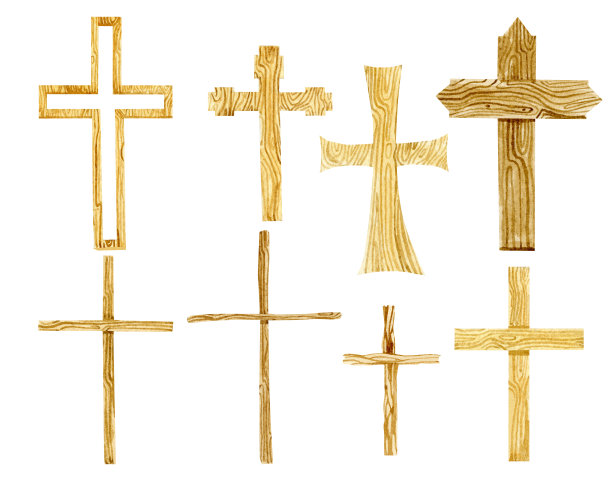 水彩手绘洗礼木十字架。圣灵，复活节，宗教插图图片下载