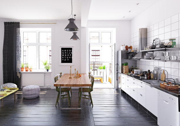 公寓内部带厨房。3 d图片下载