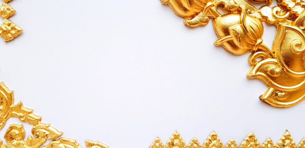 美丽的金色泰国图案风格在白色壁纸的背景与中心复制空间。图片下载