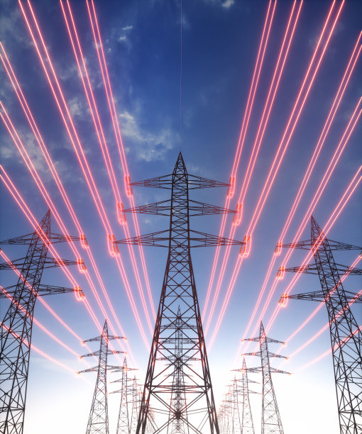 有红色发光电线的输电塔图片下载