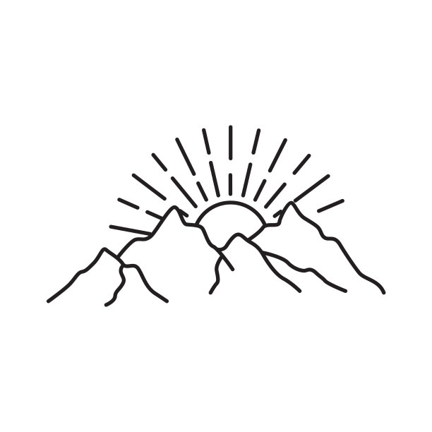 线条艺术山日落标志图片下载