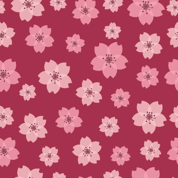 无缝图案与花粉红色的樱花，樱花背景图片下载